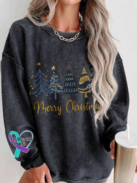 Women’s Christmas Snowflake Casual Print Corduroy Sweatshirt Black / S