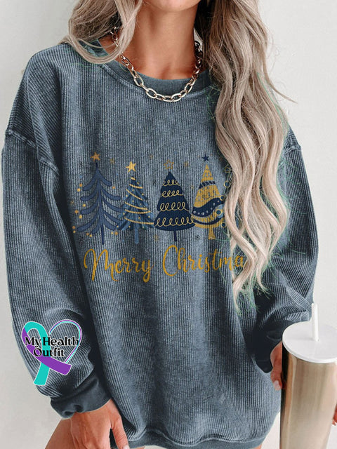 Women’s Christmas Snowflake Casual Print Corduroy Sweatshirt Blue / S