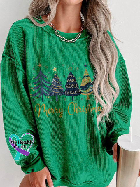 Women’s Christmas Snowflake Casual Print Corduroy Sweatshirt Green / S