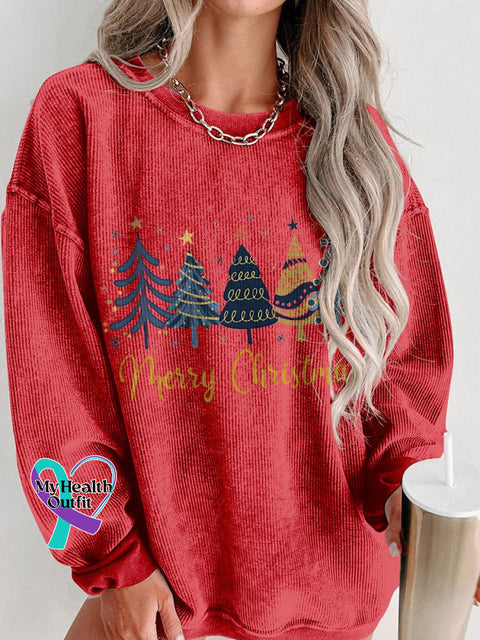 Women’s Christmas Snowflake Casual Print Corduroy Sweatshirt Red / S