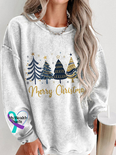 Women’s Christmas Snowflake Casual Print Corduroy Sweatshirt White / S