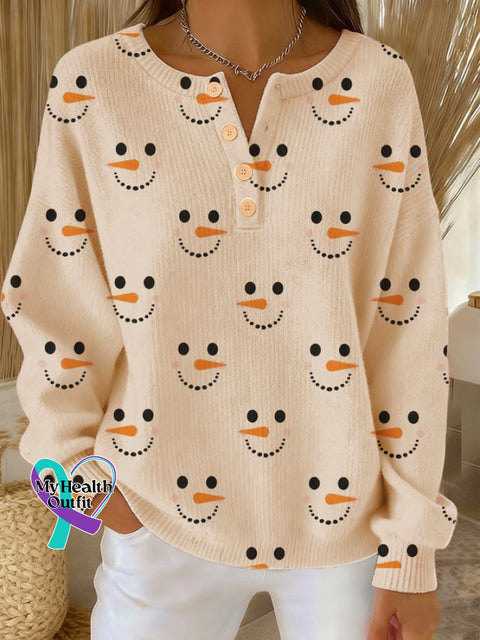 Women’s Christmas Snowman Button Bottoming Shirt Apricot / S