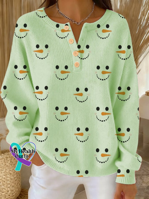 Women’s Christmas Snowman Button Bottoming Shirt Green / S