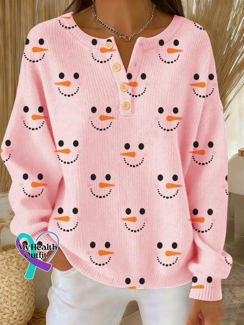 Women’s Christmas Snowman Button Bottoming Shirt Pink / S