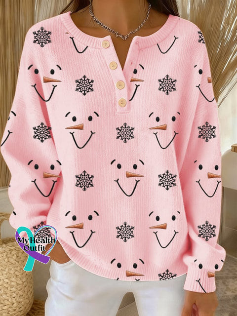 Women’s Christmas Snowman Button Bottoming Shirt Pink / S