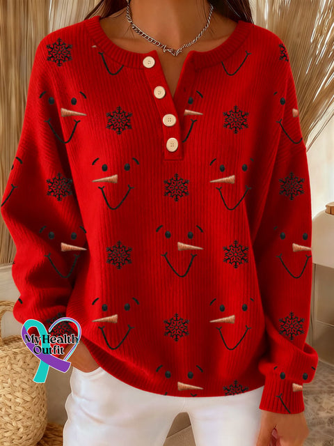 Women’s Christmas Snowman Button Bottoming Shirt Red / S