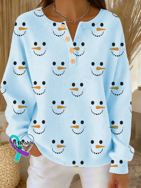 Women’s Christmas Snowman Button Bottoming Shirt Sky Blue / S