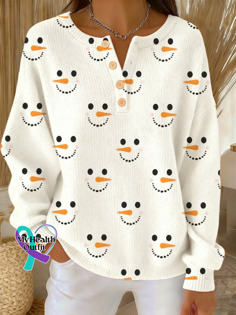 Women’s Christmas Snowman Button Bottoming Shirt White / S