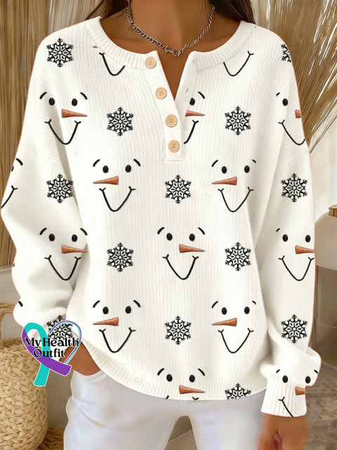 Women’s Christmas Snowman Button Bottoming Shirt White / S