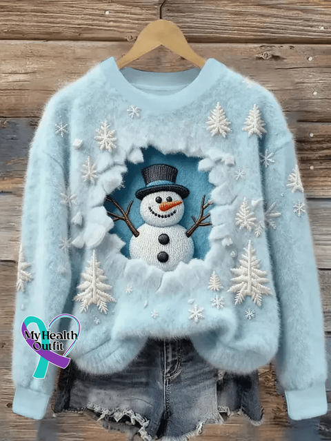 Women’s Christmas Snowman Print Top Light Blue / S