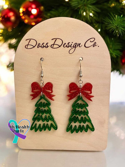 Women’s Christmas Tree Art Earrings RedBow / Size