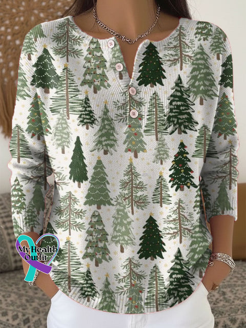 Women’s Christmas Tree Art Print Buttoned Cardigan Sweater Multicolor / S