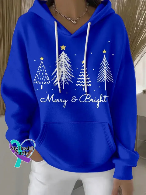 Women’s Christmas Tree Art Print Casual Cotton Sweatshirt Blue / S