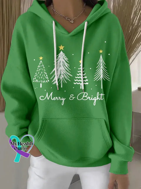 Women’s Christmas Tree Art Print Casual Cotton Sweatshirt Green / S
