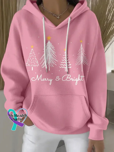 Women’s Christmas Tree Art Print Casual Cotton Sweatshirt Pink / S