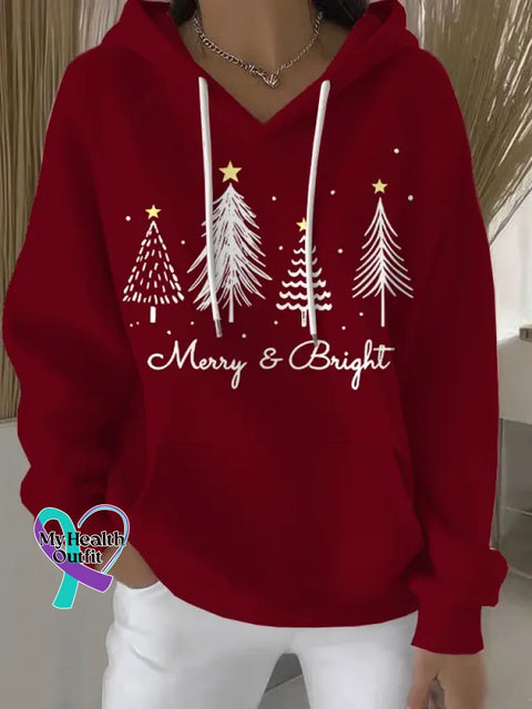 Women’s Christmas Tree Art Print Casual Cotton Sweatshirt Red / S