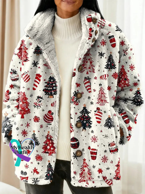 Women’s Christmas Tree Art Print Casual Jacket As shown / S