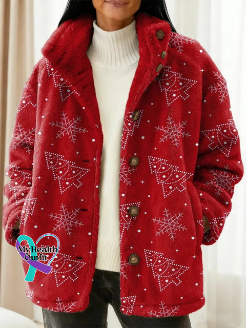 Women’s Christmas Tree Art Print Casual Jacket As shown / S
