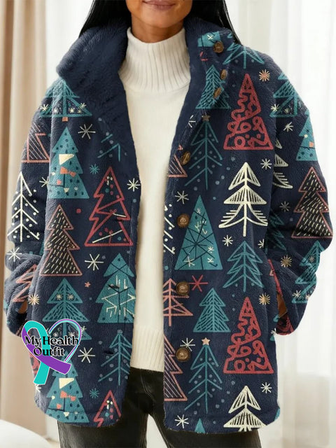 Women’s Christmas Tree Art Print Casual Jacket As shown / S