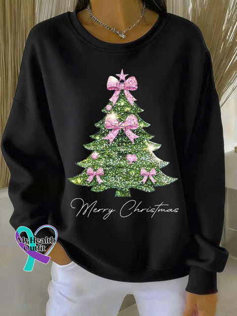 Women’s Christmas Tree Art Print Casual Sweatshirt Black / S