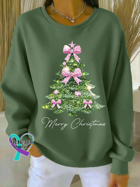 Women’s Christmas Tree Art Print Casual Sweatshirt Green / S