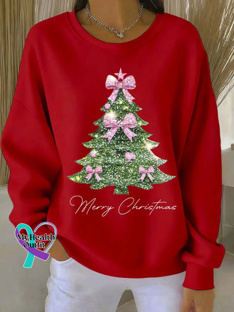Women’s Christmas Tree Art Print Casual Sweatshirt Red / S