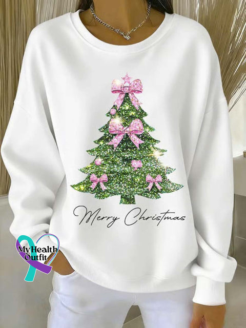 Women’s Christmas Tree Art Print Casual Sweatshirt White / S