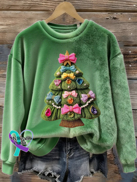 Women’s Christmas Tree Art Print Flannel Sweatshirt Green / S