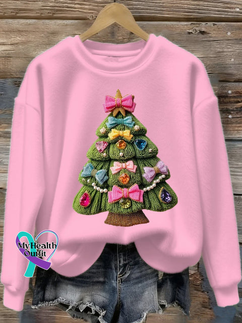 Women’s Christmas Tree Art Print Flannel Sweatshirt Pink / S
