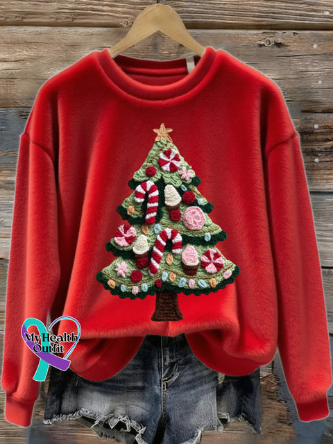 Women’s Christmas Tree Art Print Flannel Sweatshirt Red / S