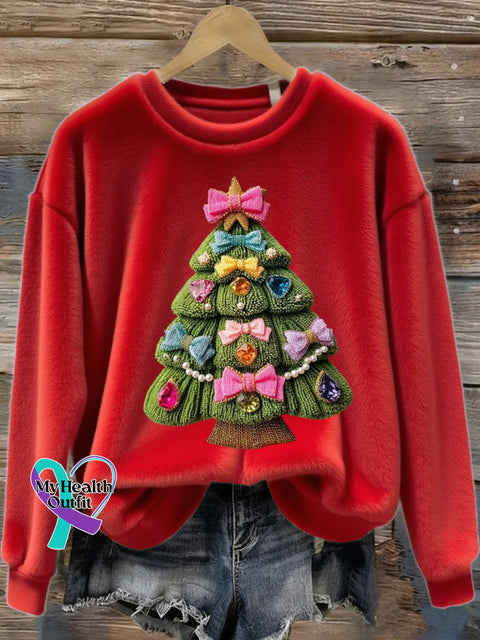 Women’s Christmas Tree Art Print Flannel Sweatshirt Red / S
