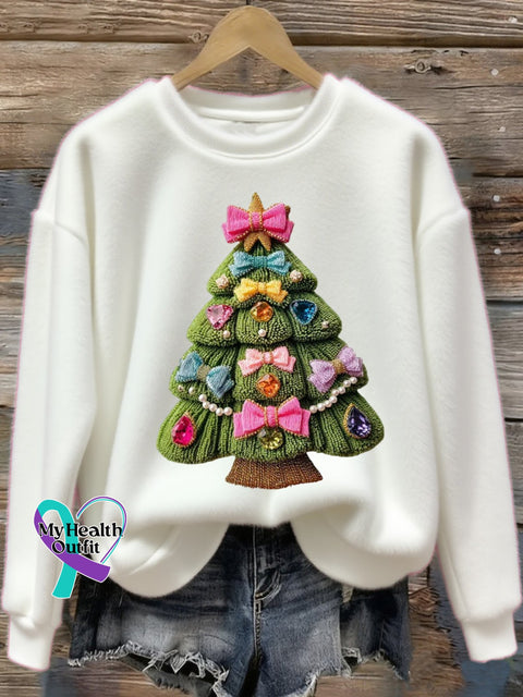 Women’s Christmas Tree Art Print Flannel Sweatshirt White / S
