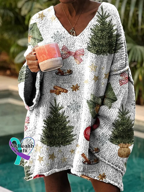 Women’s Christmas Tree Casual Pullover Sweater Multicolor / S