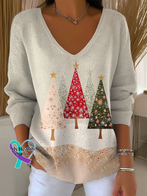 Women’s Christmas Tree Casual Pullover Sweater Multicolor / S
