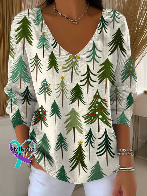 Women’s Christmas Tree Casual Pullover Sweater Multicolor / S