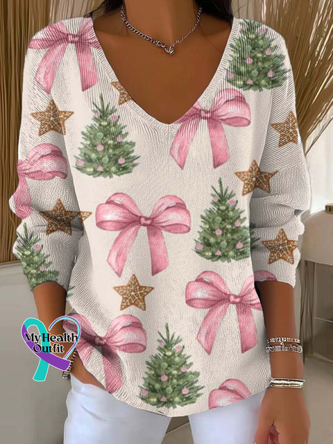 Women’s Christmas Tree Pattern Art Print Casual Pullover Sweater Multicolor / S