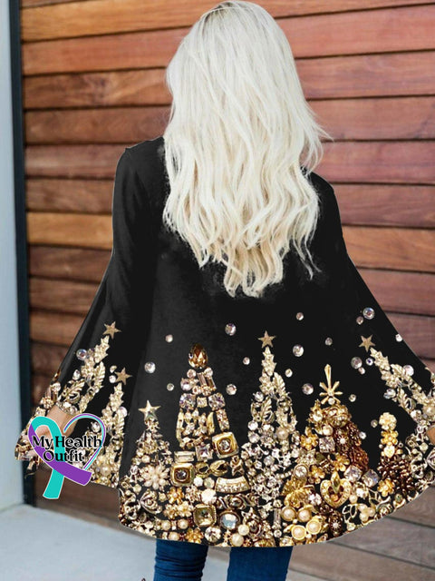 Women’s Christmas Tree Print Casual Cardigan Black / S