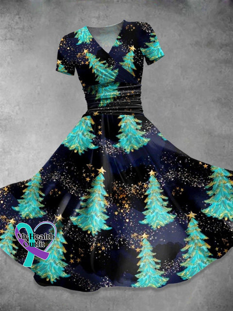 Women’s Christmas Tree Print Casual Dress Multicolor / S
