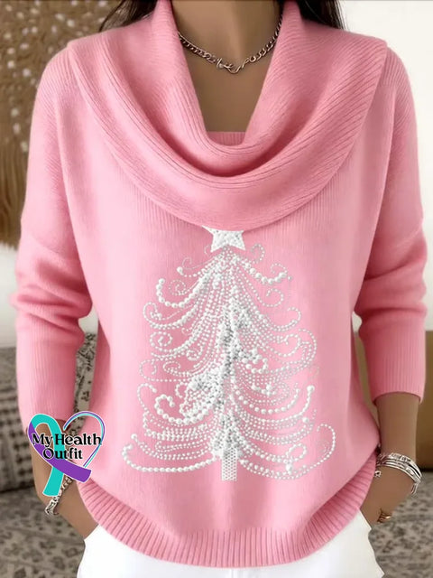 Women’s Christmas Tree Print Knit Pullover Pink / S
