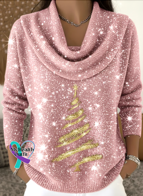 Women’s Christmas Tree Print Knit Pullover Pink / S