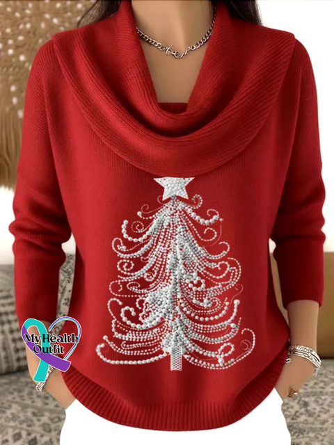 Women’s Christmas Tree Print Knit Pullover Red / S