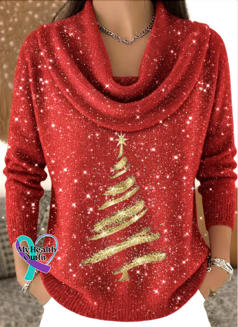 Women’s Christmas Tree Print Knit Pullover Red / S