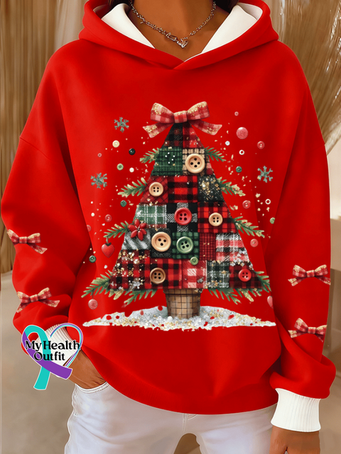 Women’s Christmas Tree Print Thick Lined Hoodie Picture 1 / S
