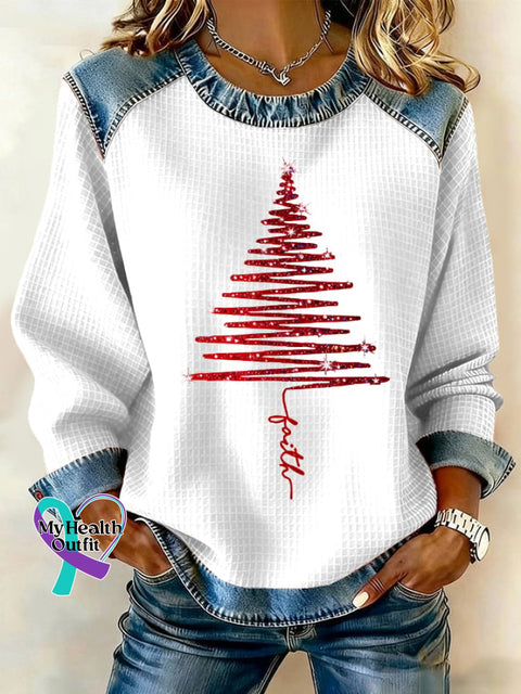 Women’s Christmas Waffle Crew Neck Casual Sweatshirt Picture 1 / S