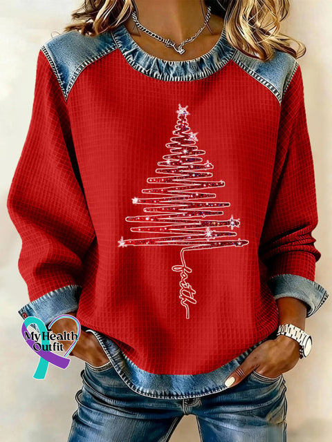 Women’s Christmas Waffle Crew Neck Casual Sweatshirt Picture 2 / S