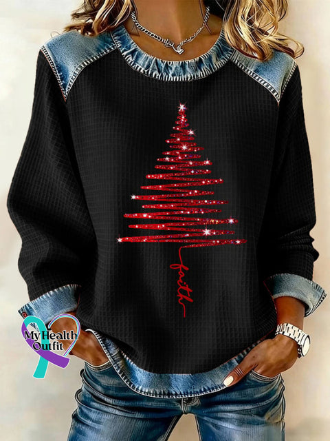 Women’s Christmas Waffle Crew Neck Casual Sweatshirt Picture 5 / S