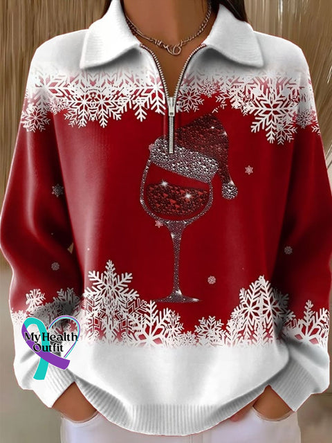 Women’s Christmas Wine Glass Snowflake Print Sweatshirt Picture 1 / S