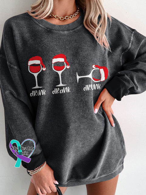 Women’s Christmas Wine Glasse Casual Print Sweatshirt Black / S
