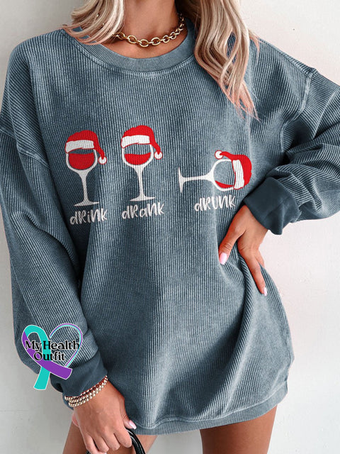 Women’s Christmas Wine Glasse Casual Print Sweatshirt Blue / S