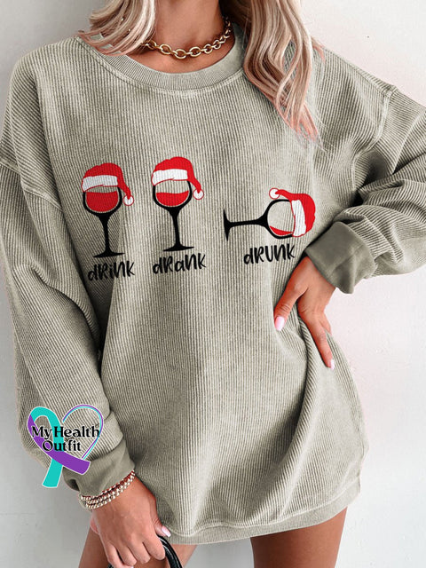 Women’s Christmas Wine Glasse Casual Print Sweatshirt Brown / S